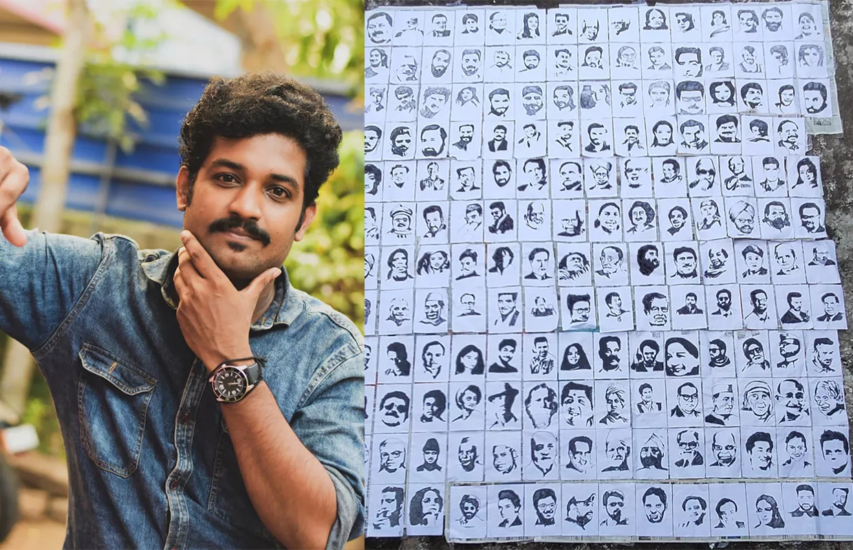 YOUNGEST TO DRAW MAXIMUM STENCIL PORTRAITS OF FAMOUS INDIAN PERSONALITIES