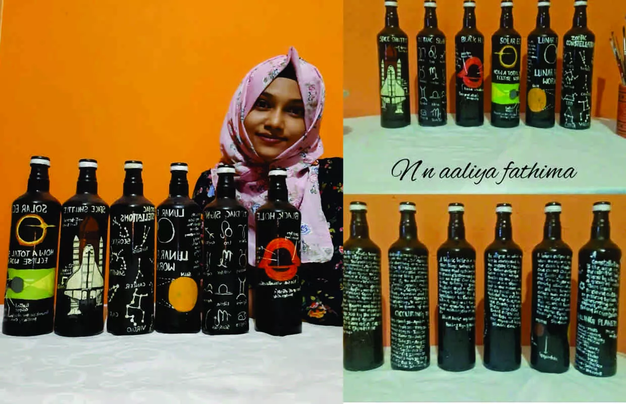 MOST GLASS BOTTLES PAINTED ON SPACE THEME