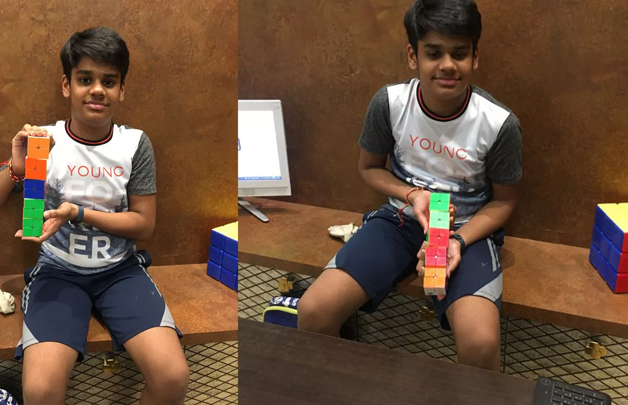 FASTEST BOY TO SOLVE 2 X 2 RUBIK’S CUBES 5 TIMES BLINDFOLDEDLY