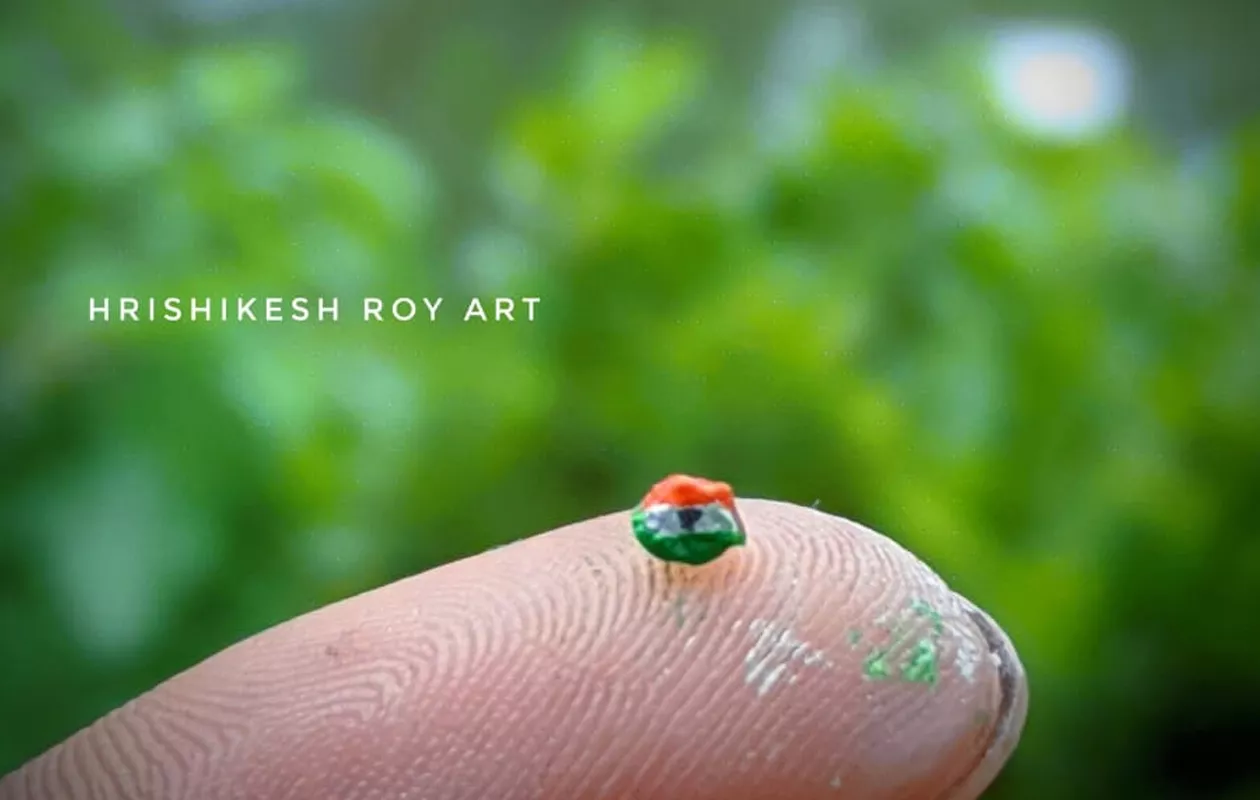 SMALLEST PAINTING OF INDIAN FLAG ON A SUGAR PIECE