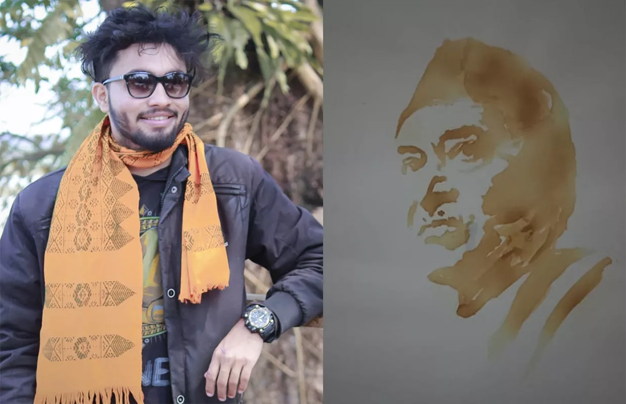 FASTEST TO DRAW PORTRAIT OF DR. BHUPEN HAZARIKA WITH ONION JUICE & FIRE HEAT