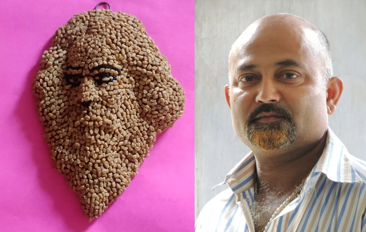 SMALLEST PORTRAIT OF GURU RABINDRANATH TAGORE WITH BLACK SEEDS