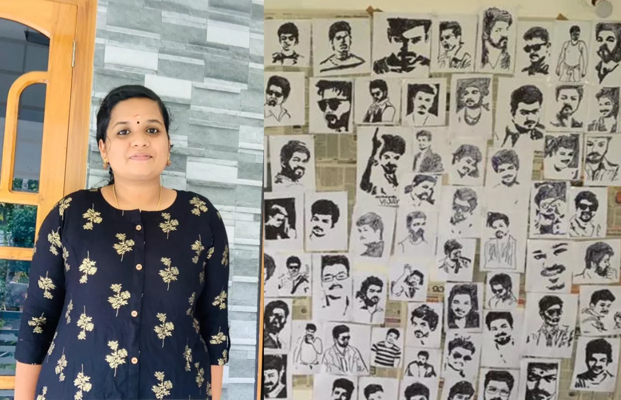 FASTEST TO MAKE 100 STENCIL ART PORTRAITS OF INDIAN ACTOR JOSEPH VIJAY WITH BOTH HANDS