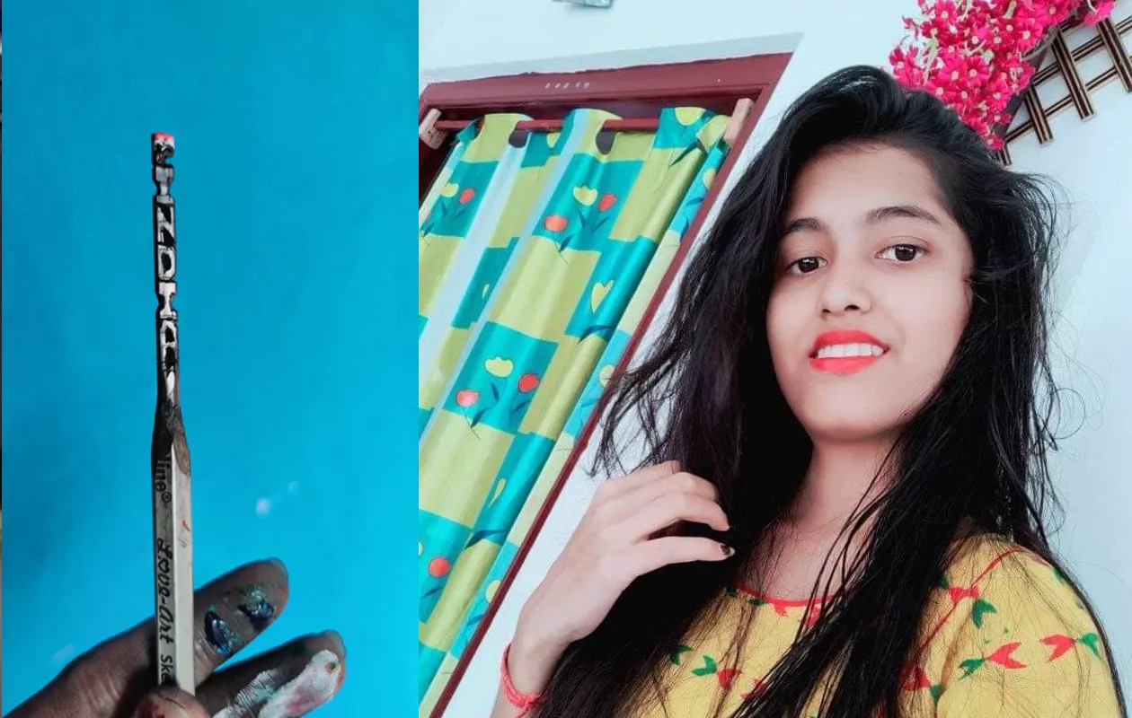 SMALLEST INDIAN FLAG WITH WORD INDIA CRAFTING ON PENCIL LEAD