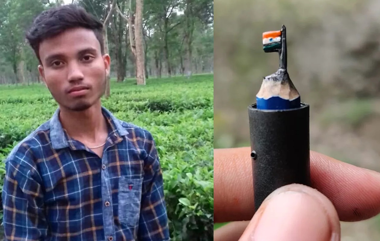 SMALLEST INDIAN FLAG CRAFTING ON PENCIL LEAD