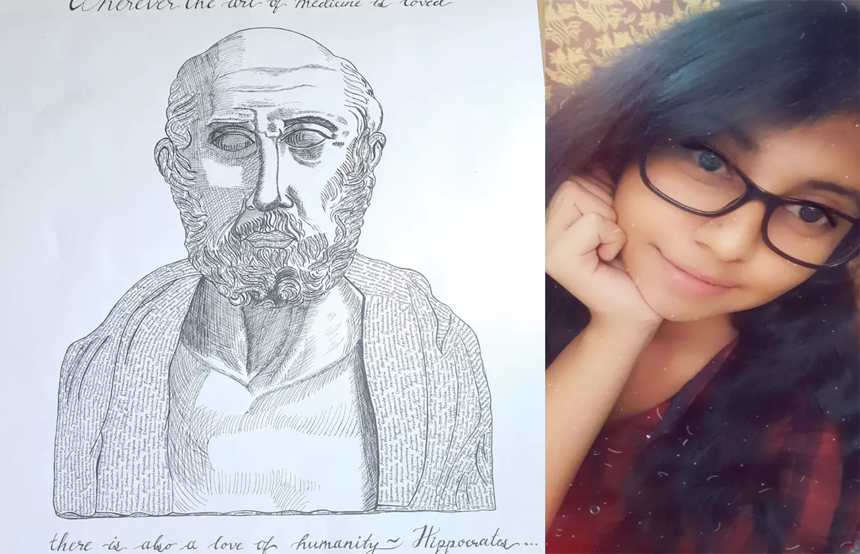 YOUNGEST TO MAKE TYPOGRAPHY PORTRAIT OF GREEK PHYSICIAN HIPPOCRATES”