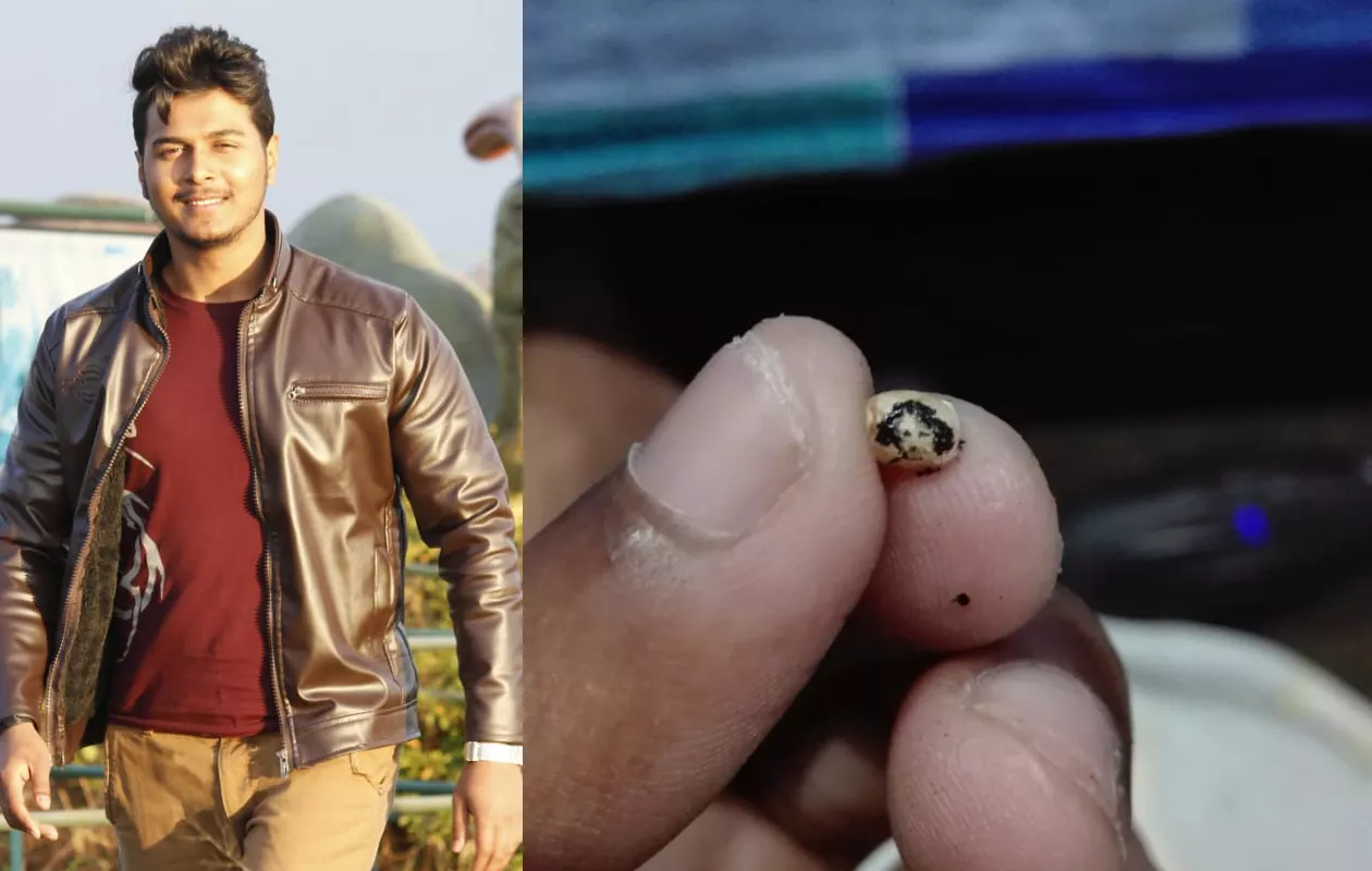 SMALLEST DRAWING OF KAJI NAZRUL ISLAM ON WHEAT PIECE WITH LEAD PENCIL