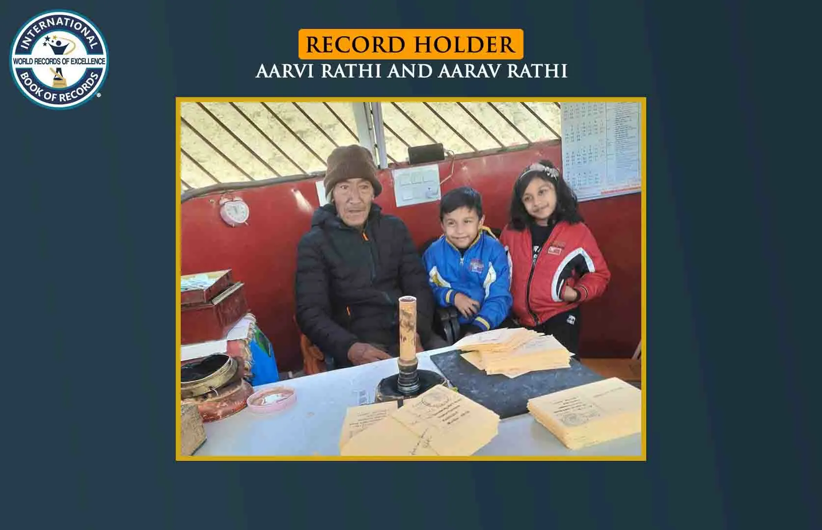 YOUNGEST TWINS TO POST MAXIMUM POSTCARDS AT HIGHEST POST OFFICE