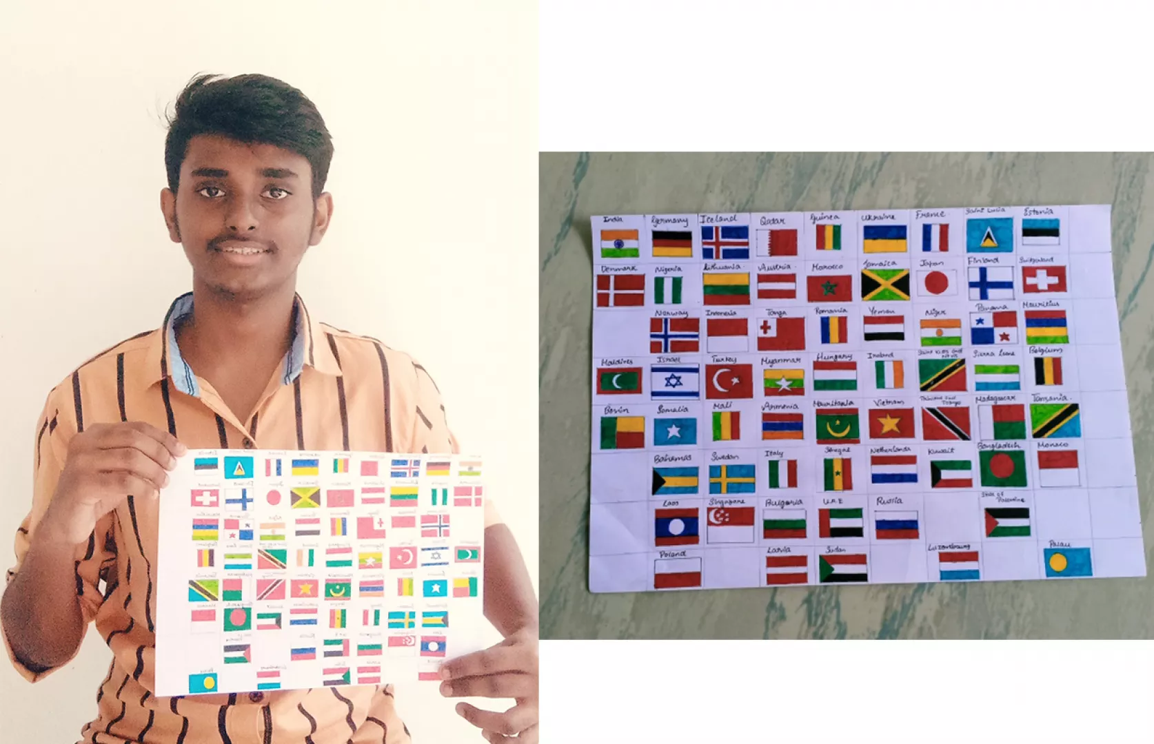 MAXIMUM COUNTRIES FLAGS PAINTED ON A4 SIZE SHEET