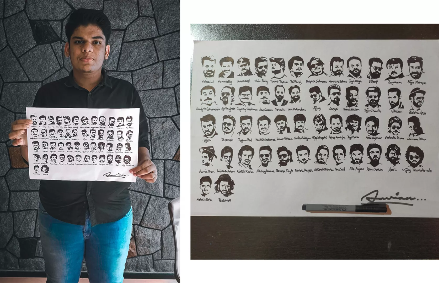YOUNGEST TO DRAW 50 STENCIL PORTRAITS OF FAMOUS ACTORS ON AN A4 SHEET IN A SHORT TIME
