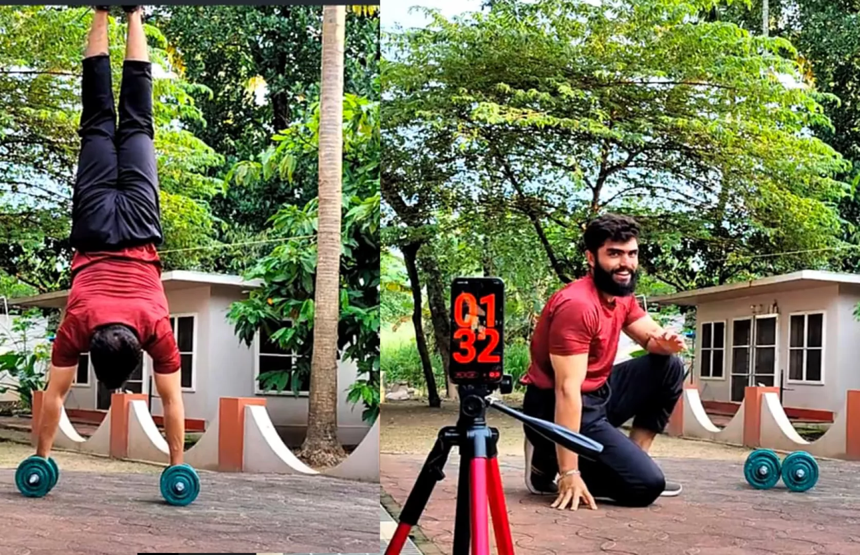 LONGEST TIME TO HOLD HANDSTAND POSITION ON DUMBBELLS (BROKEN)