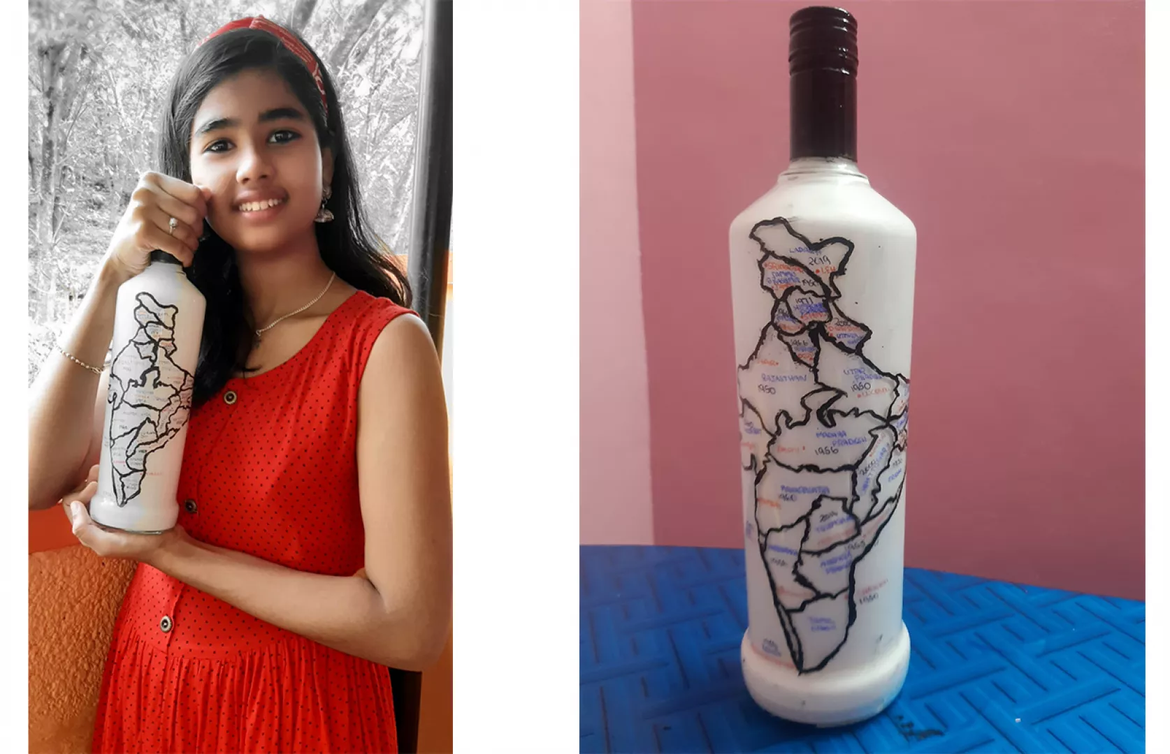 FASTEST TIME TO DRAW INDIAN MAP ON BOTTLE AND WRITE NAMES OF ALL STATES ALONG WITH ITS FORMED YEARS & CAPITALS