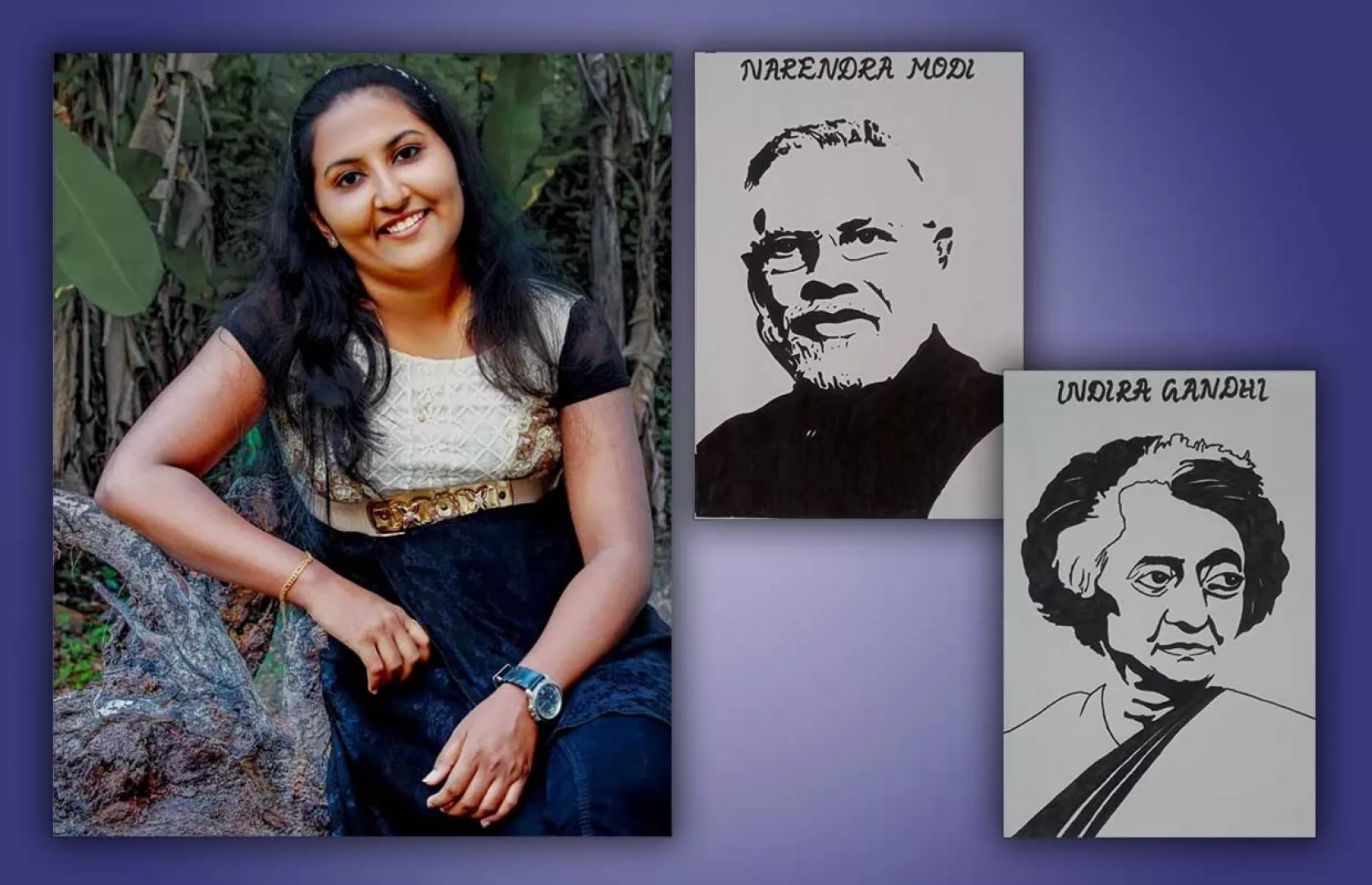 YOUNGEST TO MAKE PORTRAITS OF ALL INDIAN PRIME MINISTERS  HOLDING MARKER  WITH MOUTH