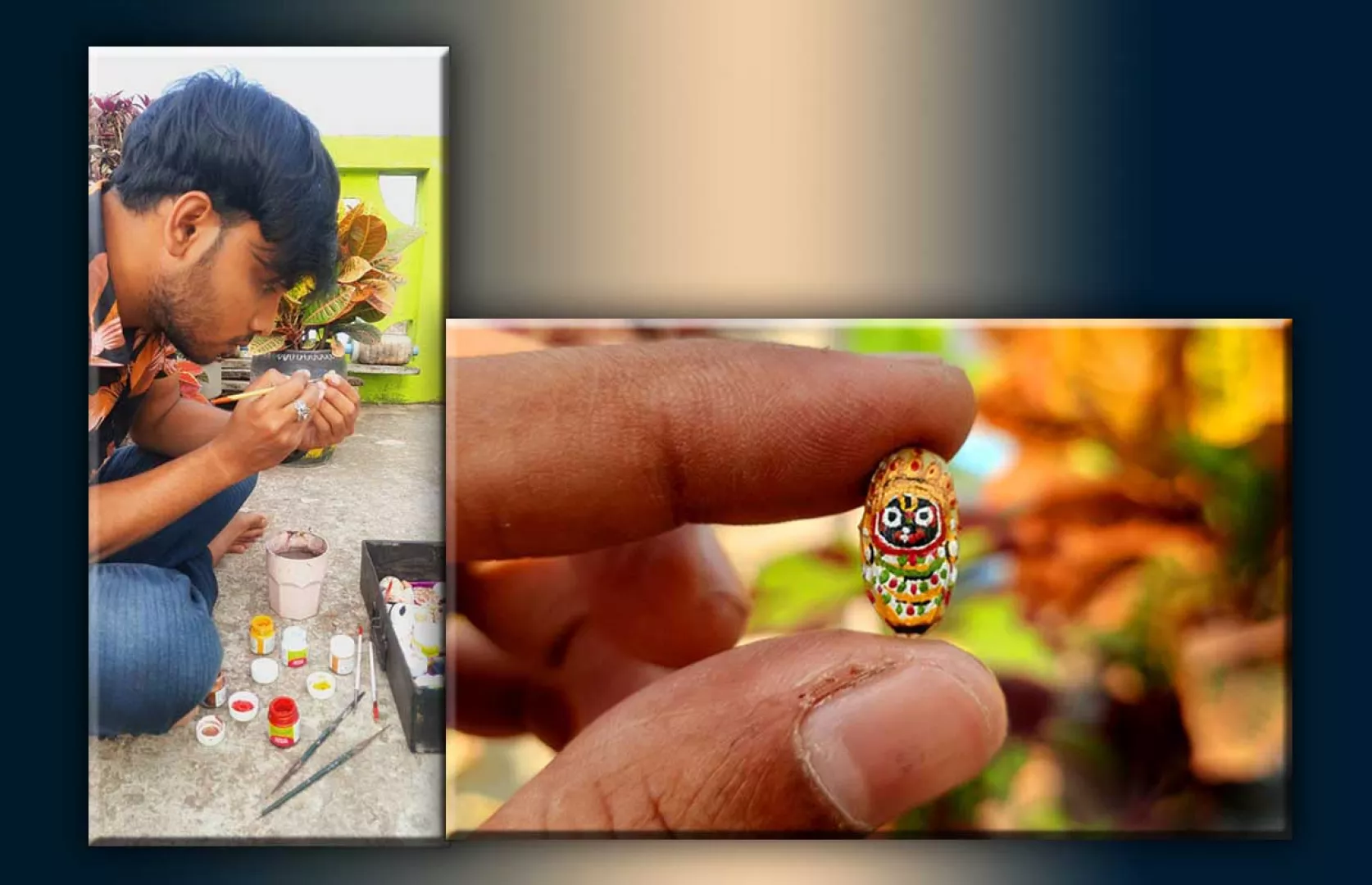 SMALLEST PAINTING OF LORD JAGANNATH, SUBHADRA, BALABHADRA ON CARDAMOM