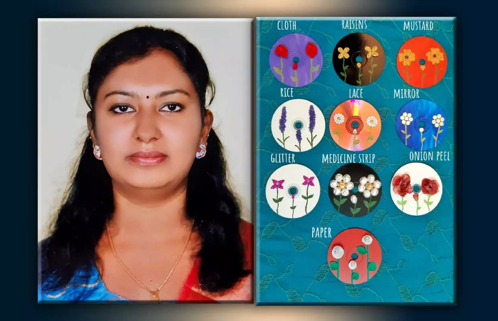 YOUNGEST TO MAKE FLOWERS ON 100 CDS USING DIFFERENT TYPES OF MATERIALS