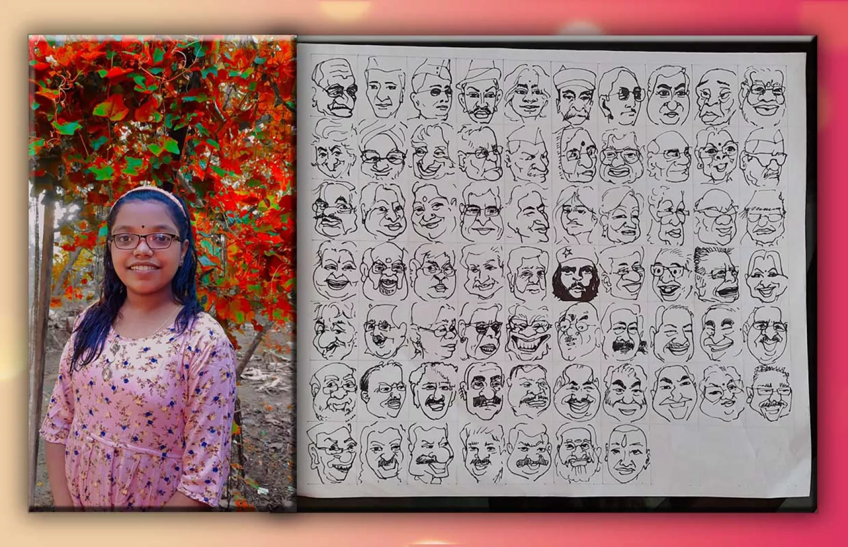 MOST NUMBER OF CARICATURE PORTRAITS OF FAMOUS PERSONALITIES MADE IN AN HOUR BY A KID