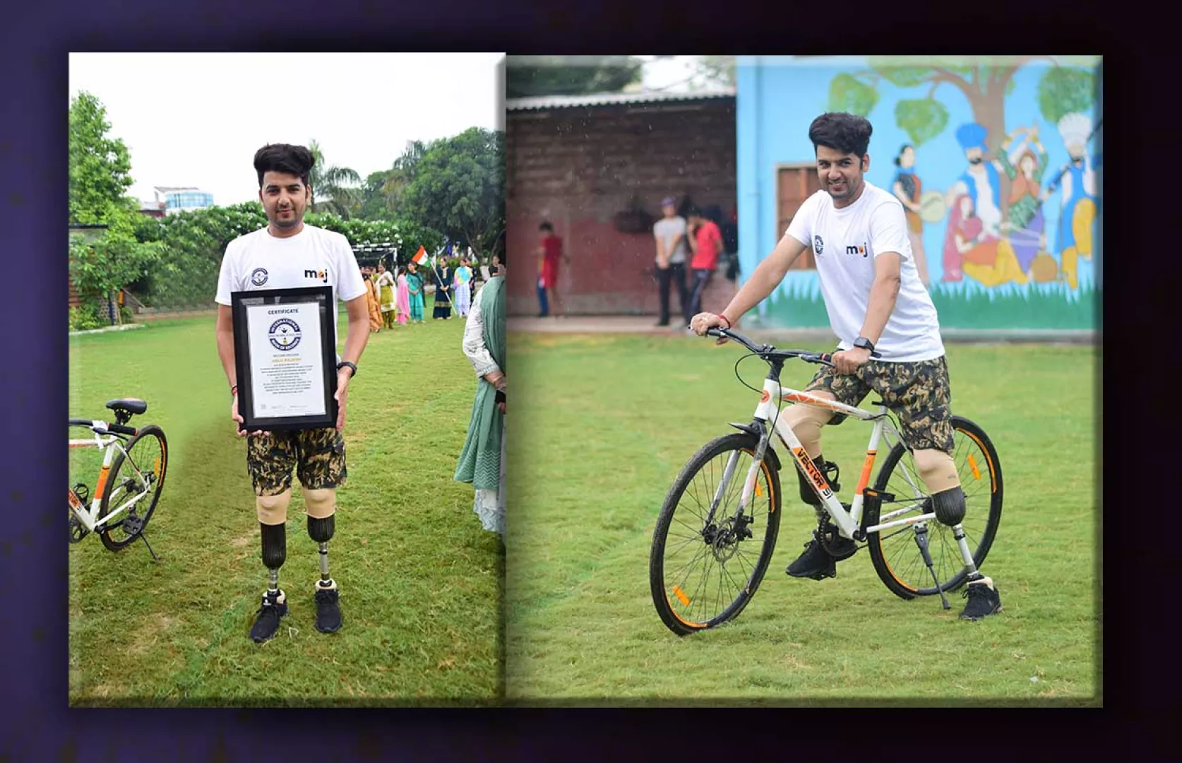 LONGEST DISTANCE COVERED BY DOING CYCLING ON PROSTHETIC LEGS HOLDING INDIAN FLAG