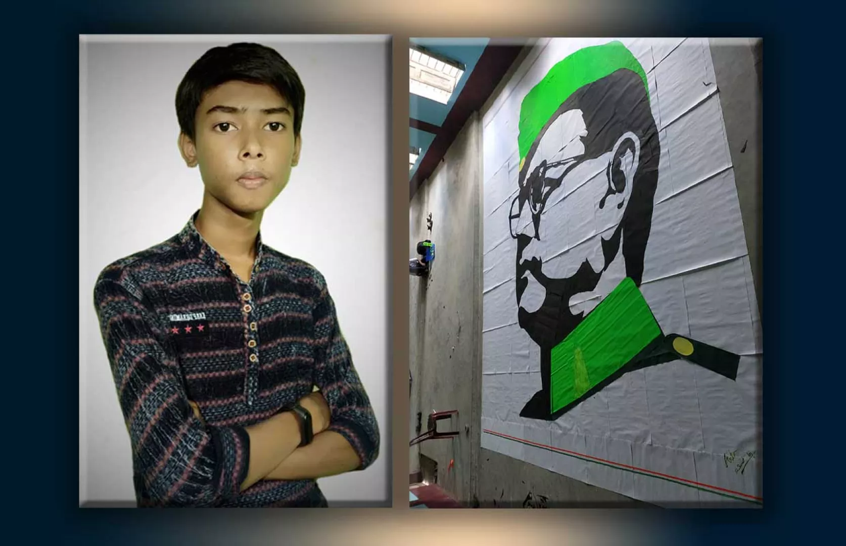 LARGEST PAPER COLLAGE DRAWING OF NETAJI SUBHASH CHANDRA BOSE (TEENAGER)