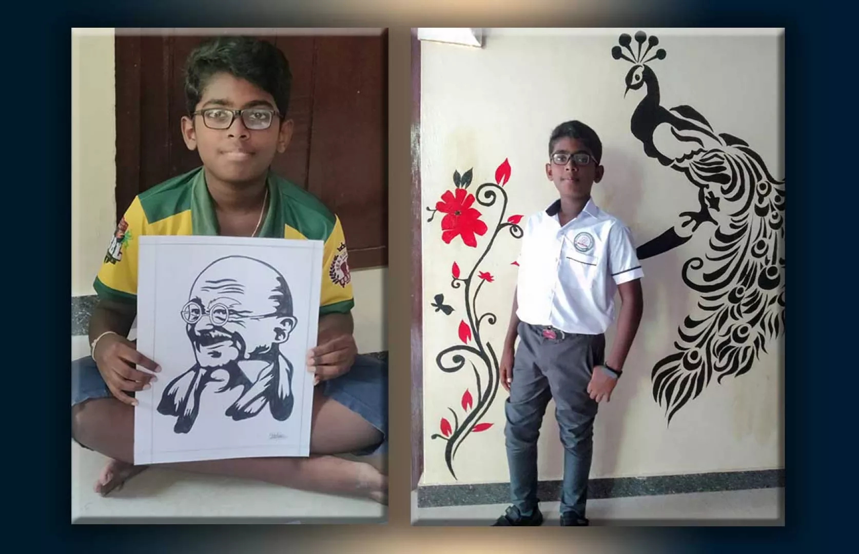 YOUNGEST TO MAKE A SKETCH PEN PORTRAIT OF MAHATMA GANDHI ON A4 SIZE SHEET
