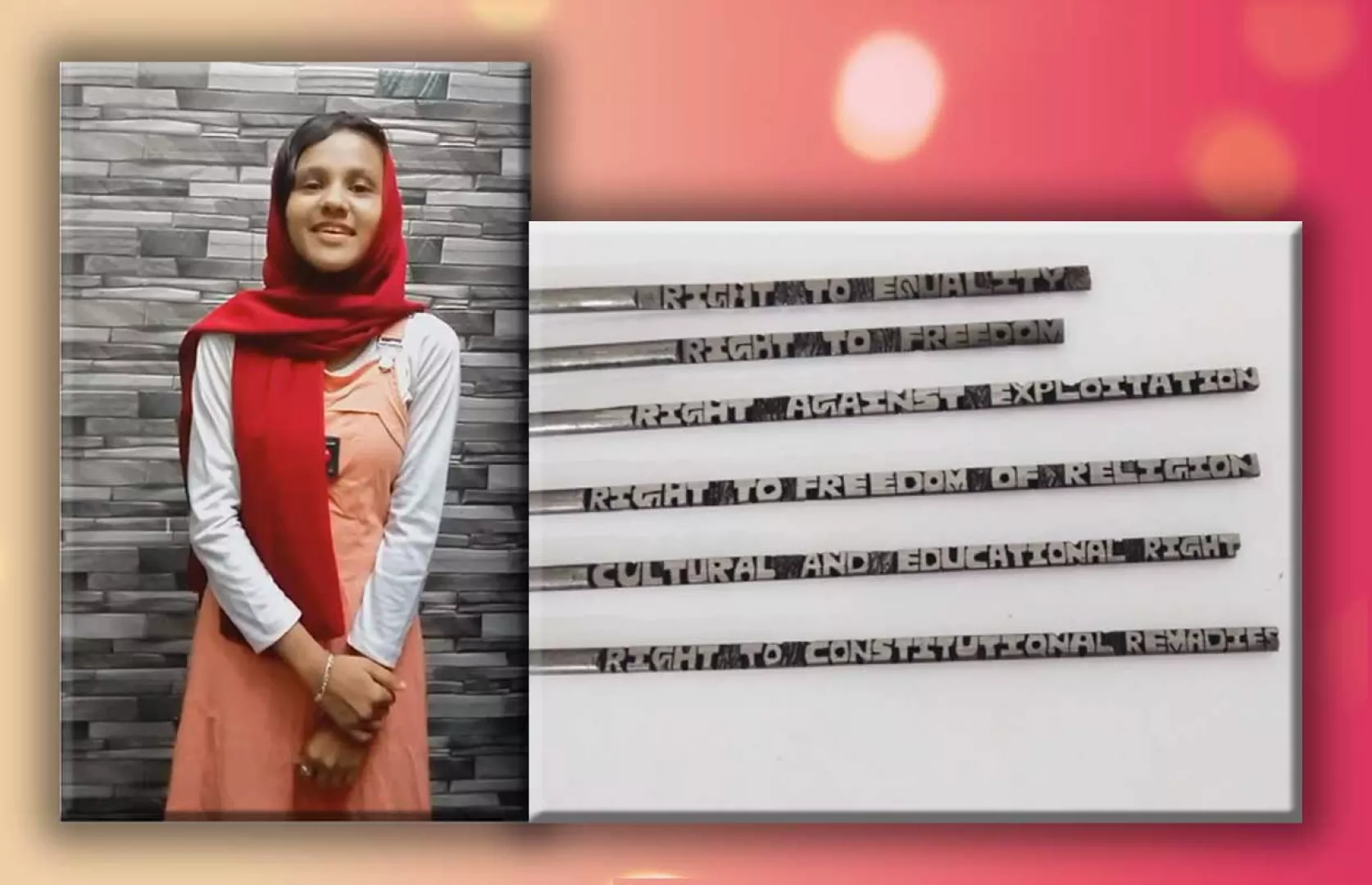 YOUNGEST TO CARVE FUNDAMENTAL RIGHTS OF INDIAN CONSTITUTION ON DIFFERENT PENCIL LEADS