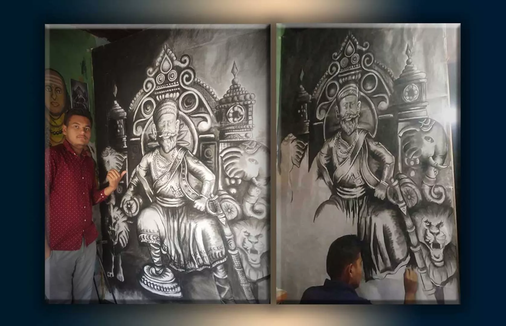 BIGGEST CHARCOAL DRAWING OF CHATRAPATI SHIVAJI MAHARAJ BY A TEENAGER