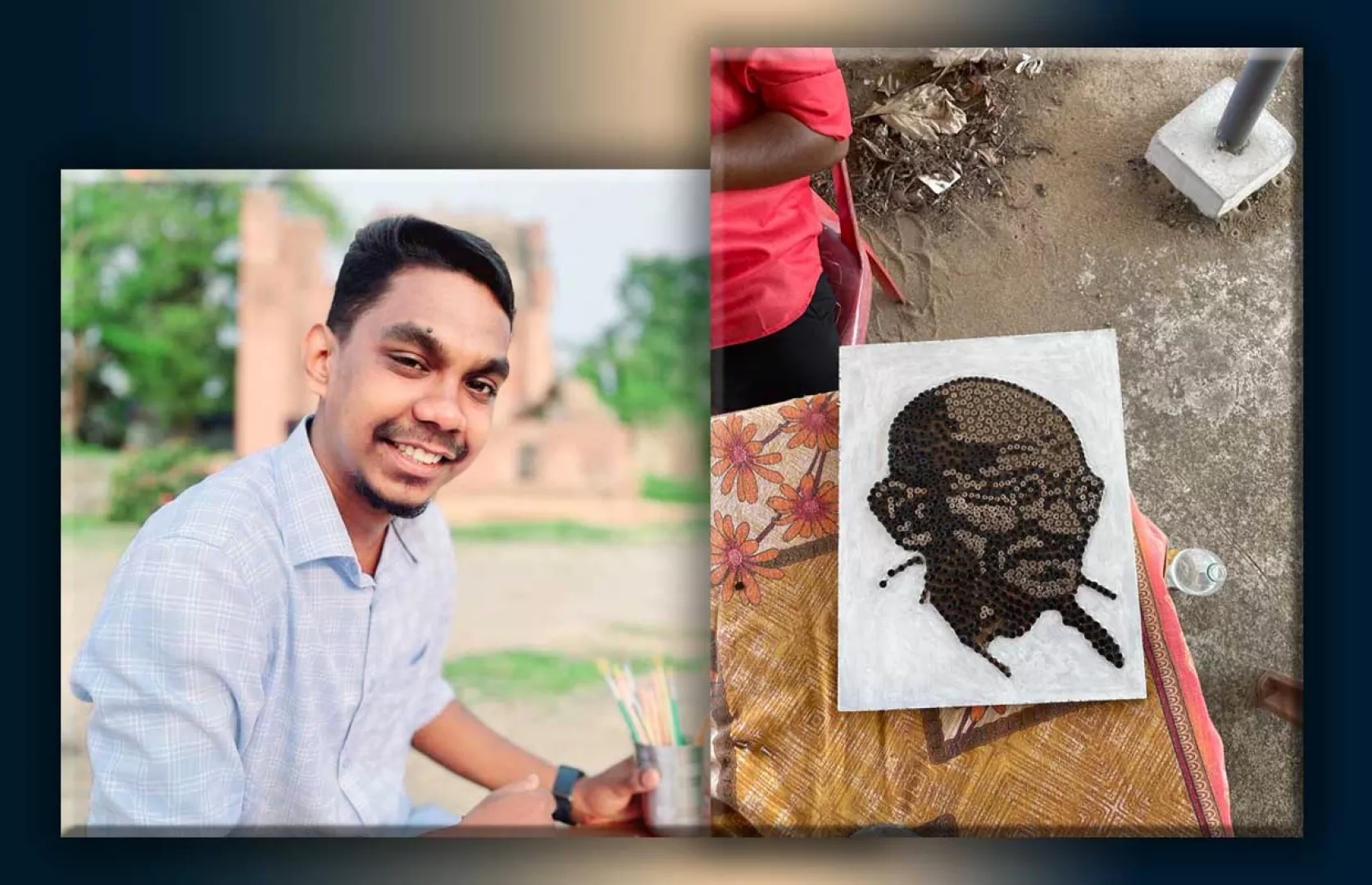 SMALLEST PORTRAIT OF MAHATMA GANDHI MADE WITH SCREWS