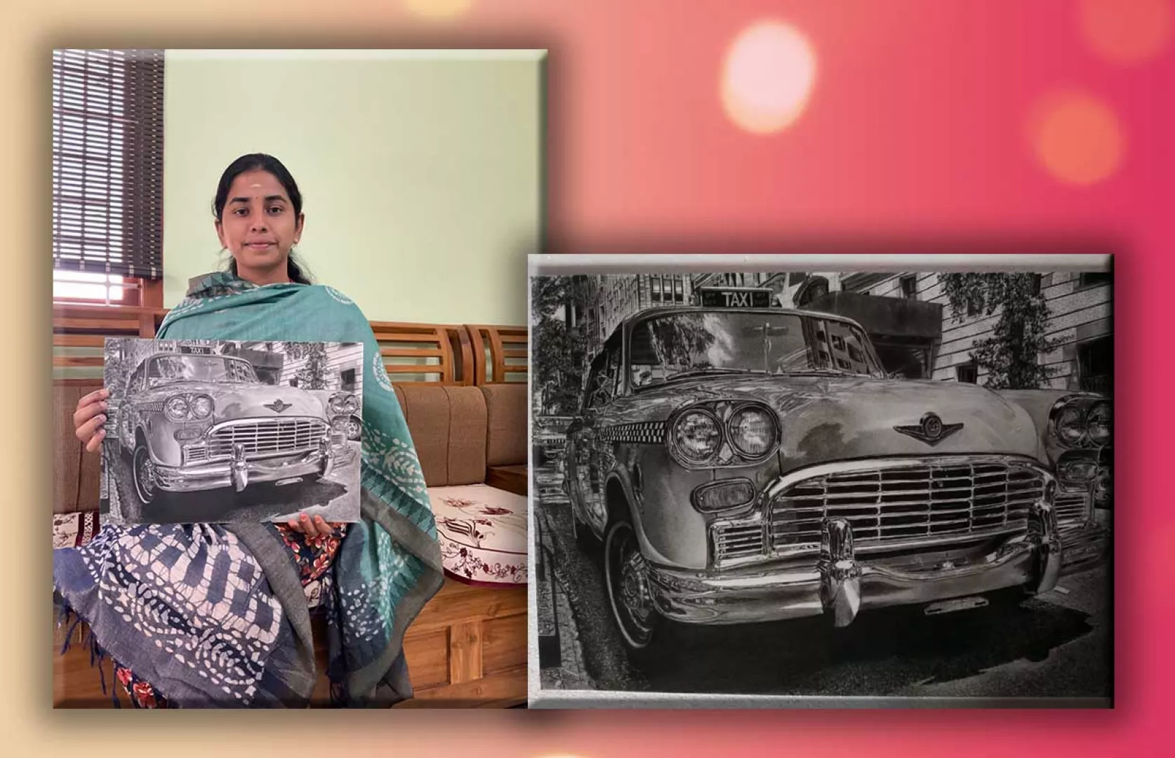 YOUNGEST TO MAKE A BIGGEST HYPER REALISTIC SKETCH OF CHECKER TAXI