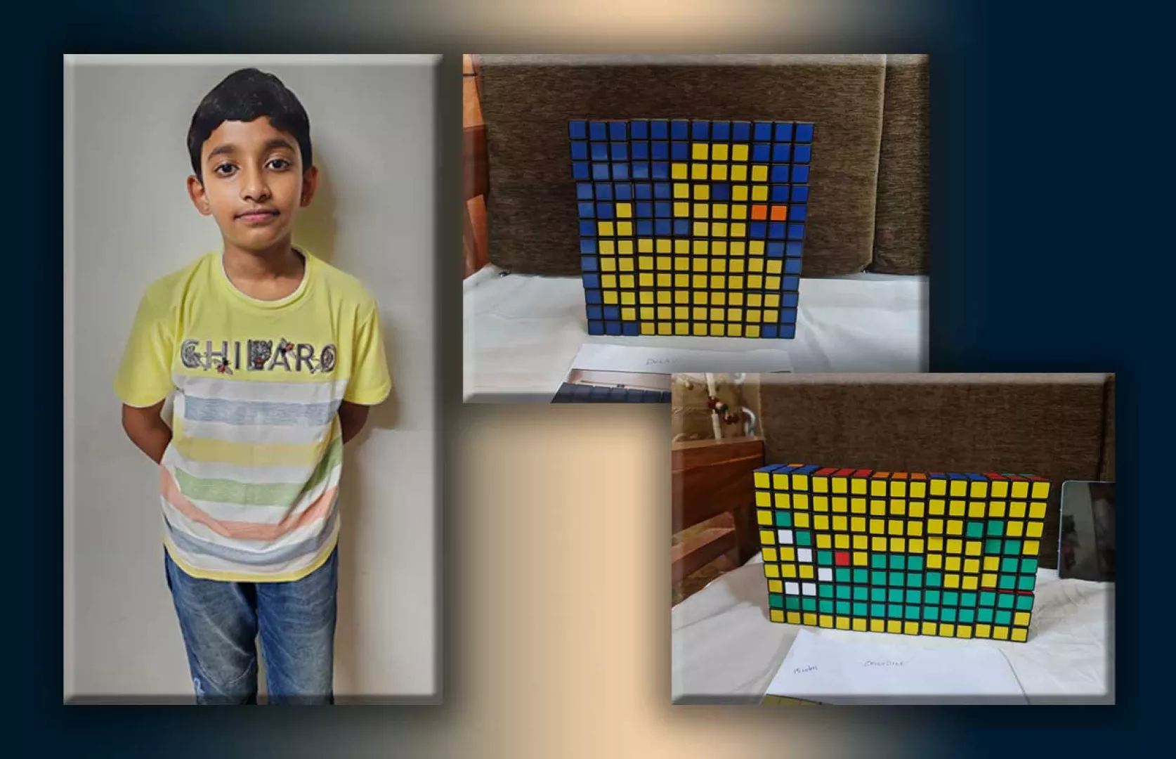 YOUNGEST TO MAKE MAXIMUM MOSAIC IMAGES OF AQUATIC ANIMALS ON 3 X 3 RUBIK'S CUBES