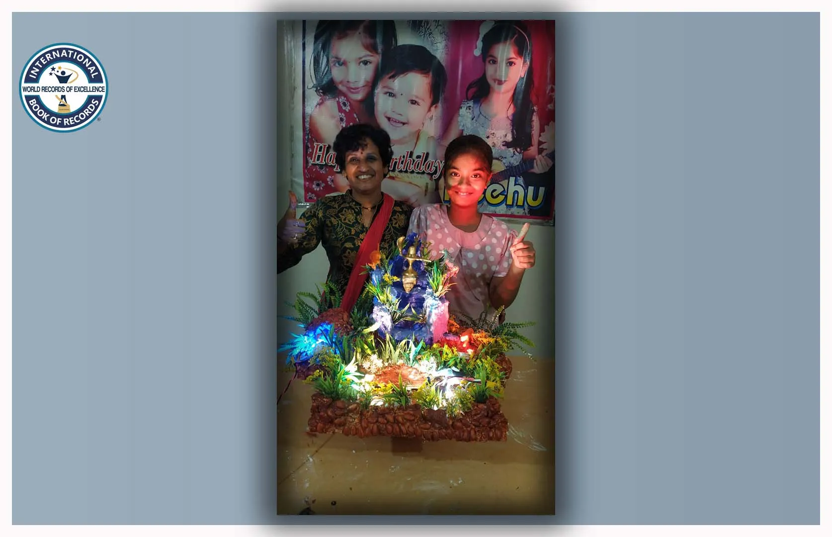 SMALLEST SCULPTURE OF WATERFALL SCENE CREATED WITH WASTE MATERIALS (KID)